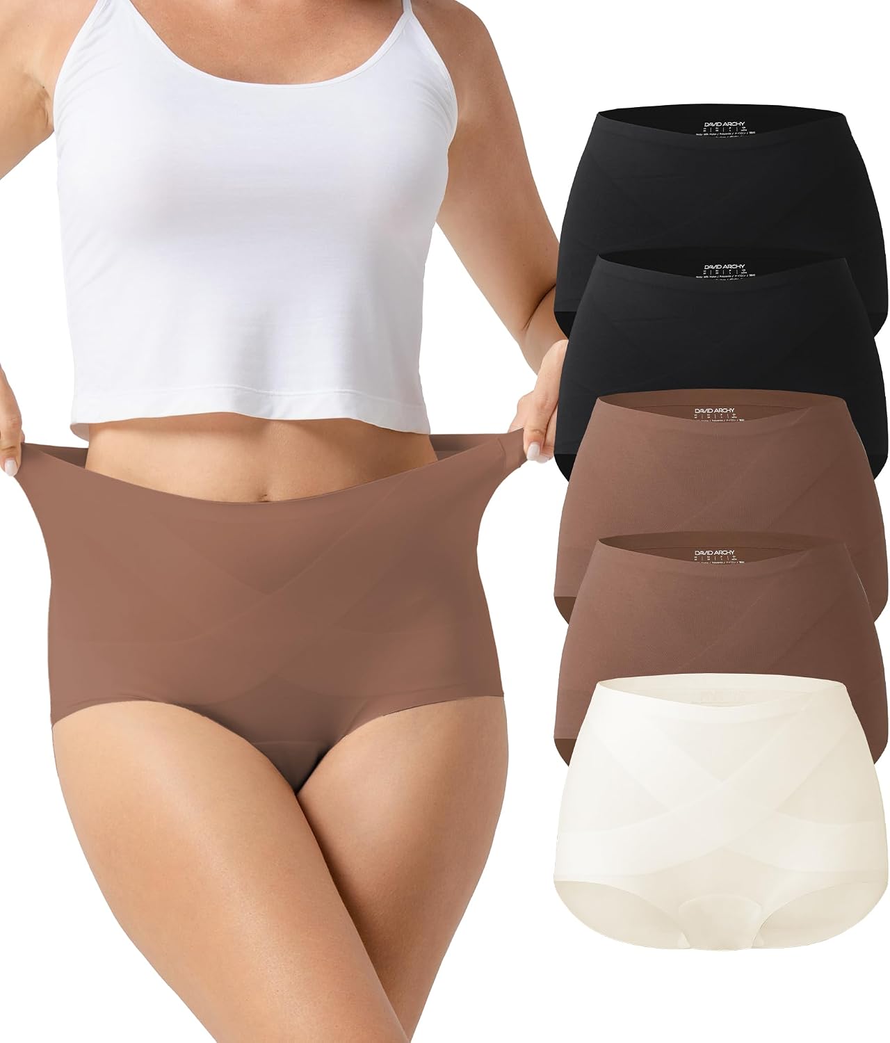 Women's Seamless Underwear, 5-Pack Buttery Soft High Waist Panties, Tummy Full Coverage No Show Invisible Briefs