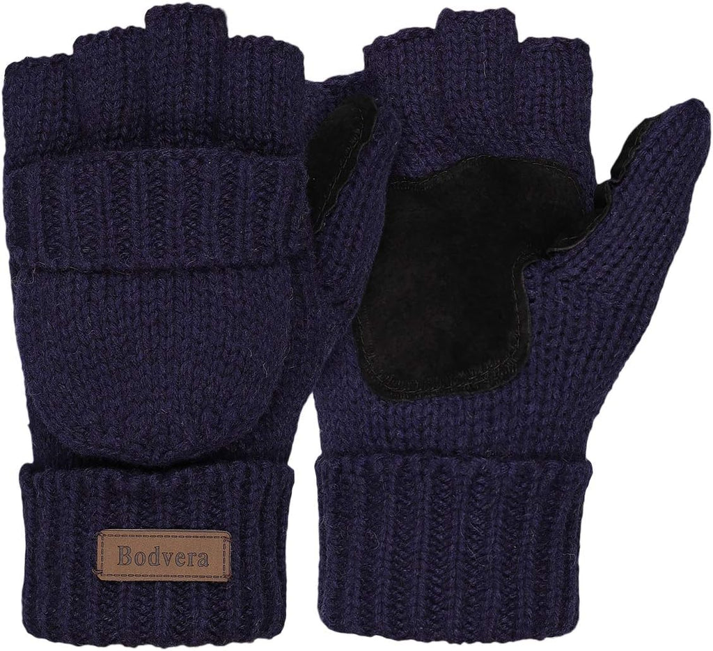 Thermal Insulation Fingerless Texting Wool Gloves for Women and Men - Winter Warm Knitted Convertible Mittens