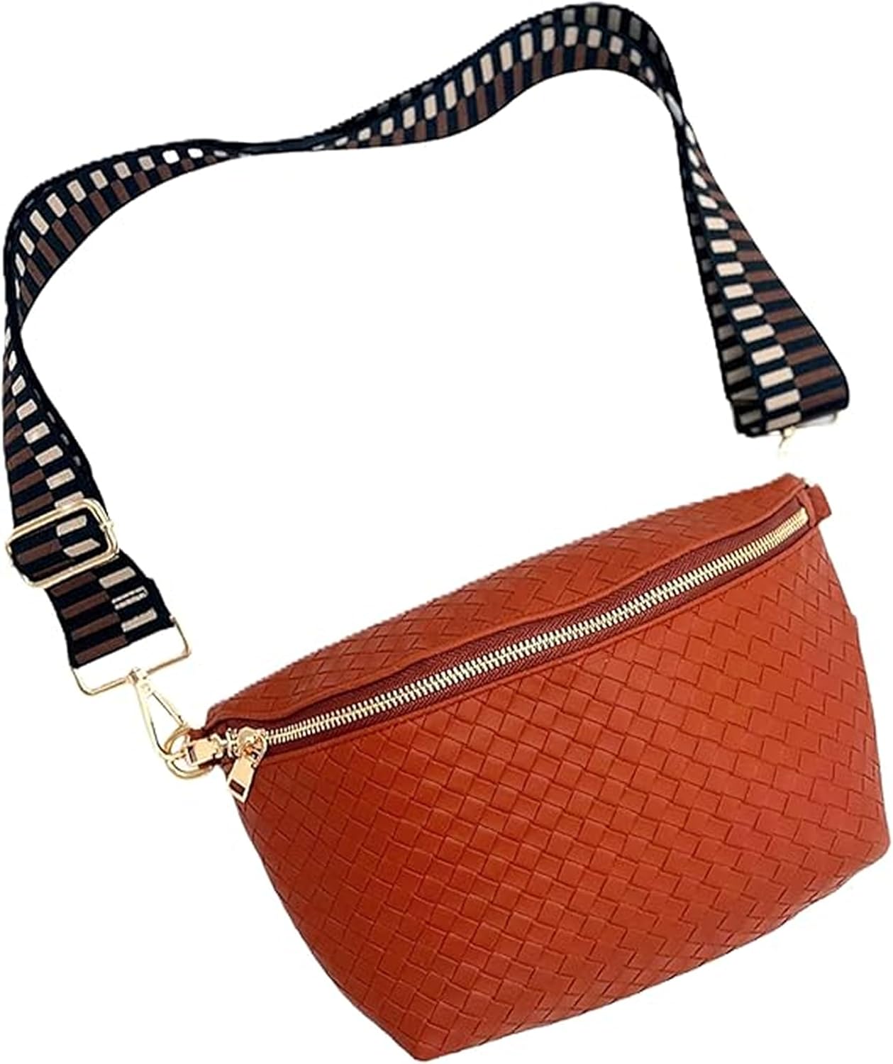 Woven Crossbody Bag for Women - Vegan Leather Purse with Adjustable Strap, Lightweight Pressed Design