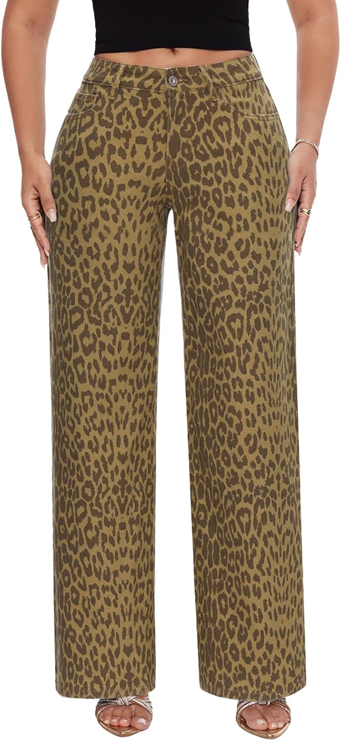 Mid-Low Rise Baggy Jeans Wide Leg for Women Distressed Stretchy Denim Pants
