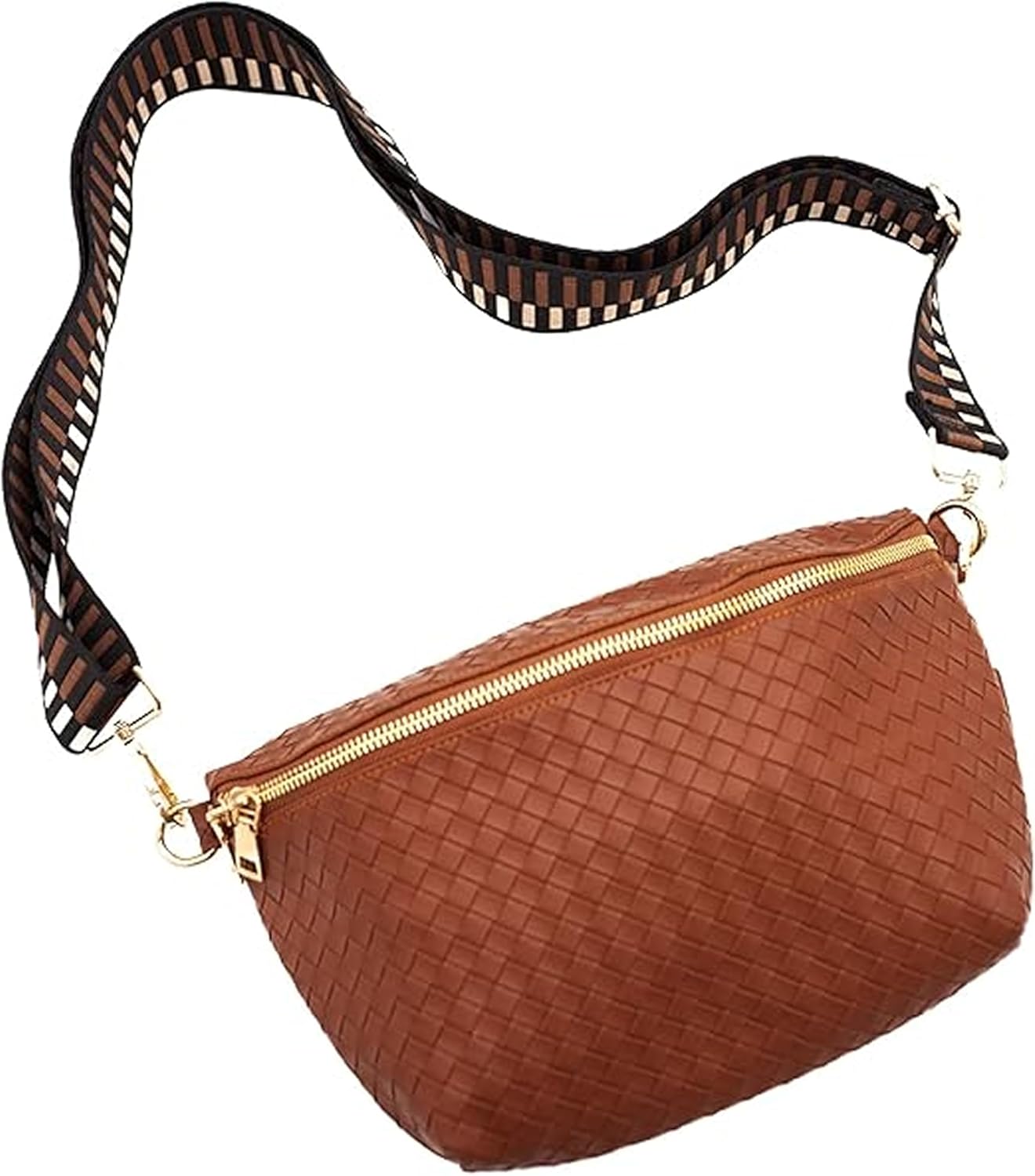 Woven Crossbody Bag for Women - Vegan Leather Purse with Adjustable Strap, Lightweight Pressed Design