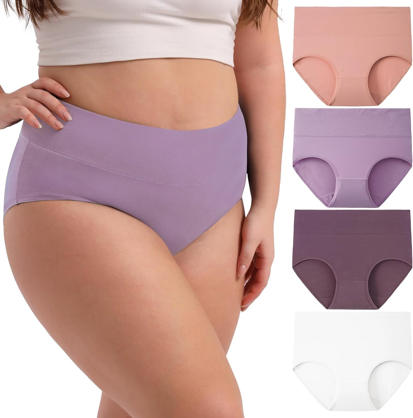 Women's Plus Size XL-6XL Cotton Underwear High Waisted Briefs Panties 4-Pack