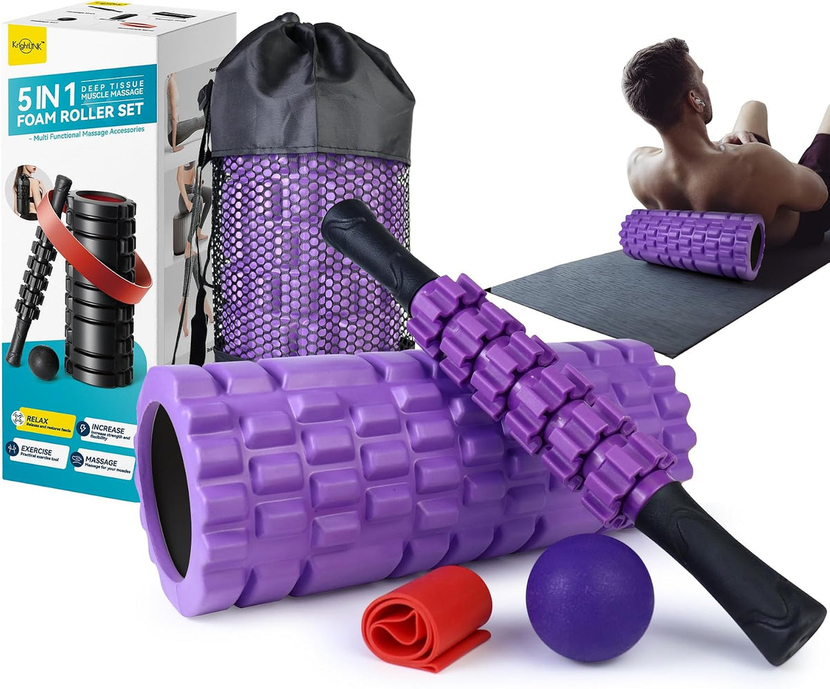 5-in-1 Foam Roller Set - High Density Deep Tissue Muscle Massage Kit for Recovery