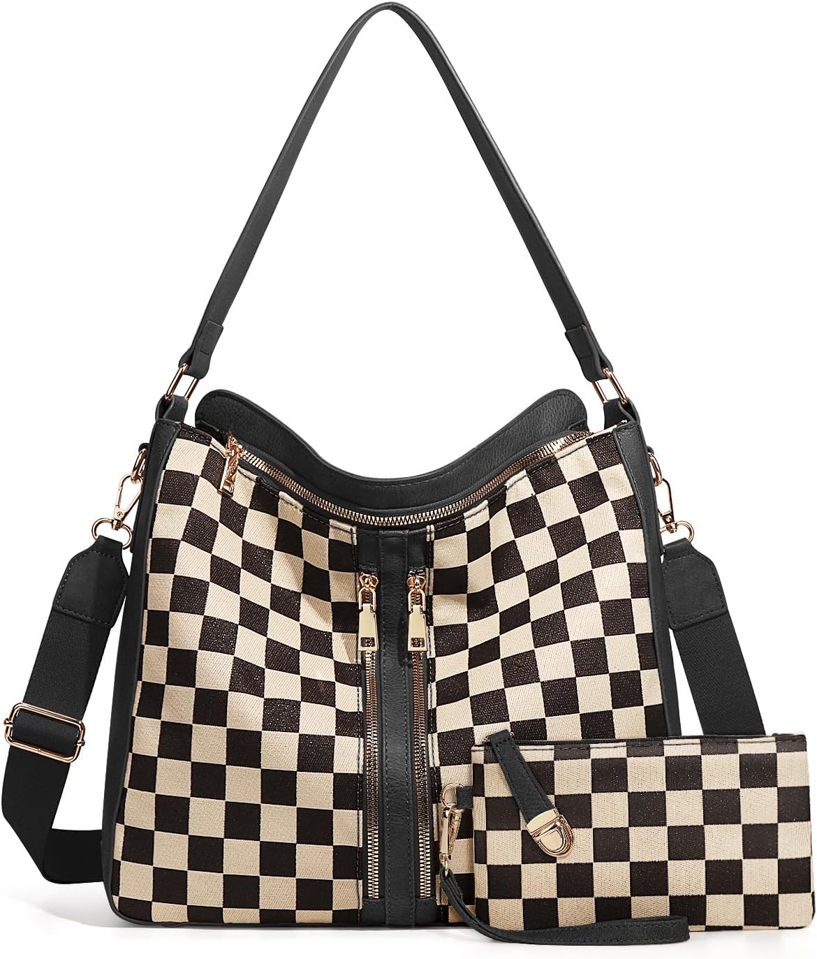 Checkered Hobo Handbag for Women - Plaid Crossbody Shoulder Bag with Small Purse
