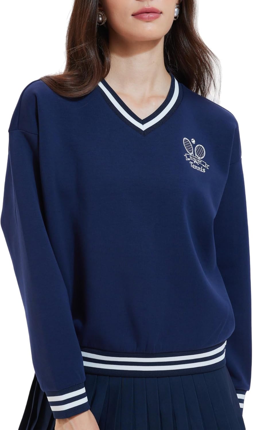 AFZ V Neck Sweatshirts for Women Loose Fit Soft Dressy Long Sleeve Pullover Sweater Tops Preppy Clothes