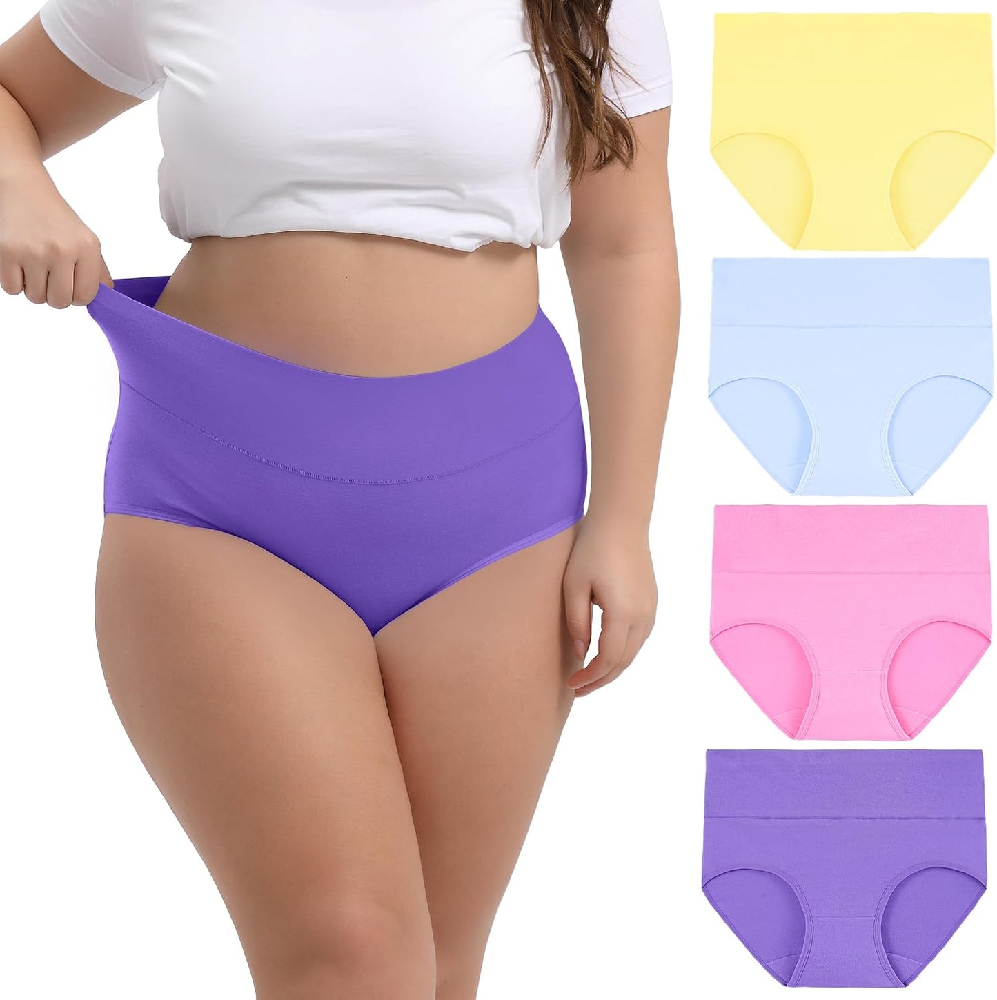 Women's Plus Size XL-6XL Cotton Underwear High Waisted Briefs Panties 4-Pack