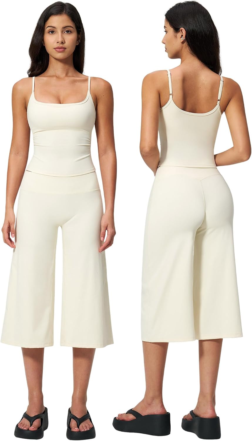 Women's 2-Piece Workout Set - Halter Sports Bra and Wide Leg Capri Pants for Yoga and Pilates