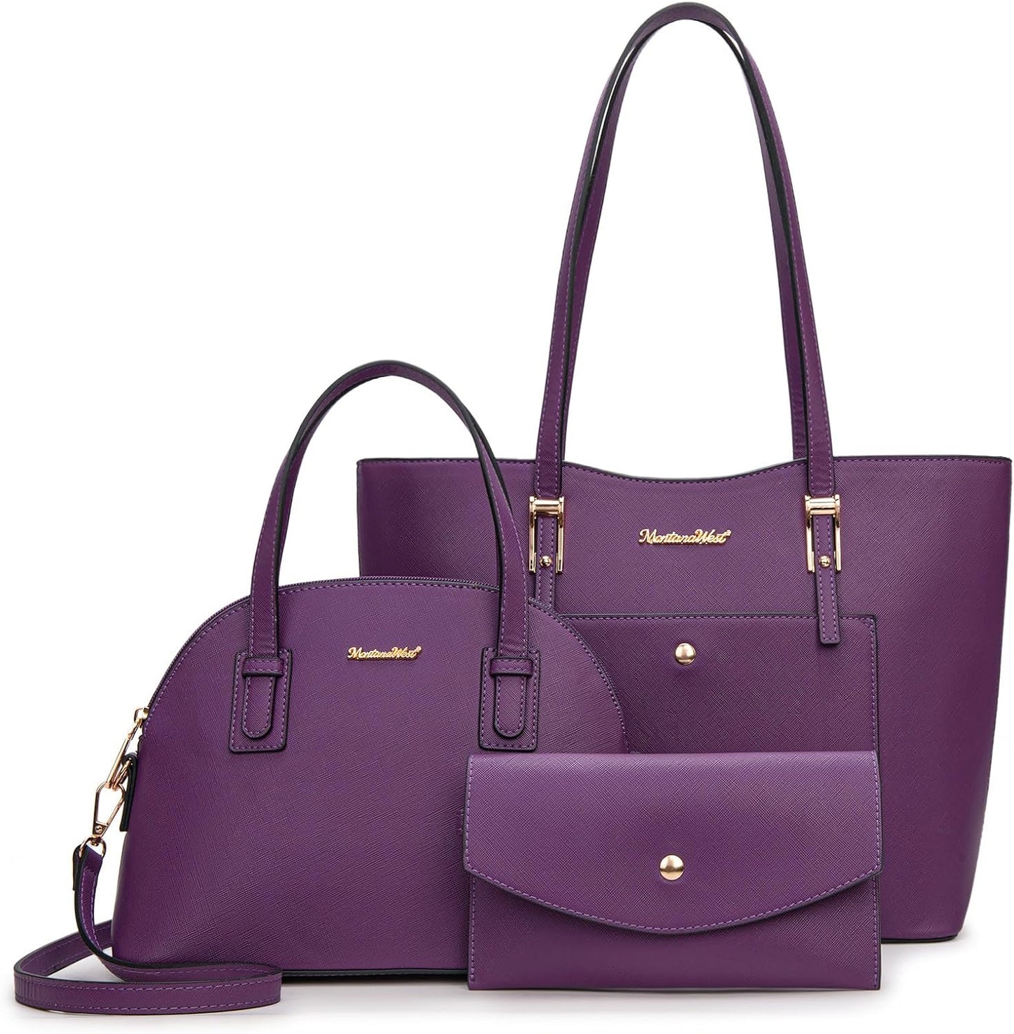 3PCS Purses for Women Set - Tote Bag, Shoulder Satchel, and Matching Wallet