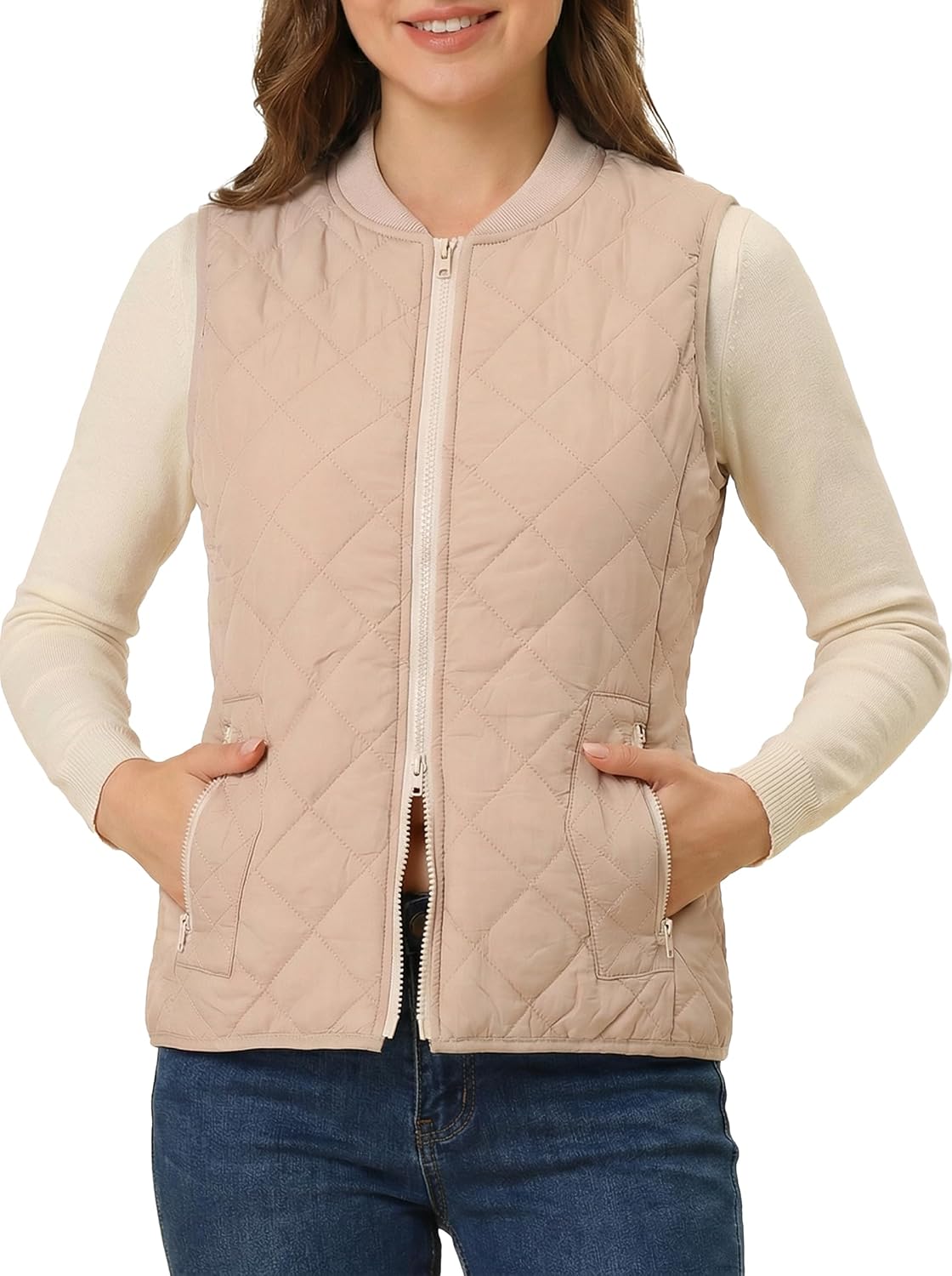 Womens Lightweight Quilted Vest - Zip Up Sleeveless Padded Gilet for Fall