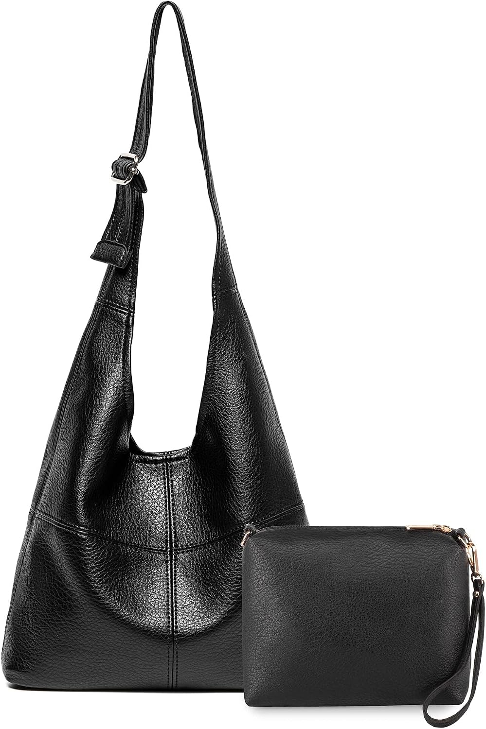 Ultra Soft Foldable Hobo Bag for Women - Slouchy Shoulder Handbag with Cosmetic Pouch