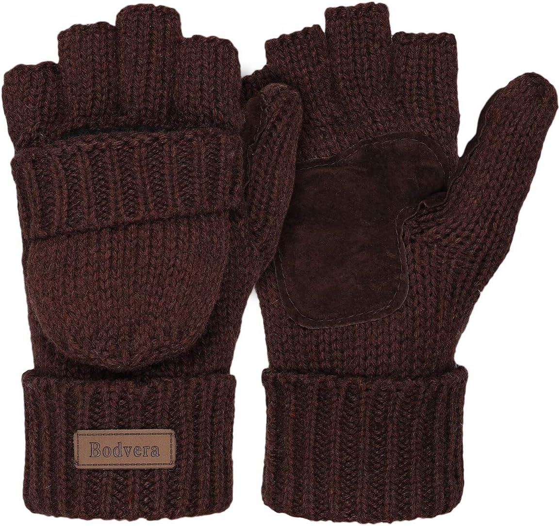 Thermal Insulation Fingerless Texting Wool Gloves for Women and Men - Winter Warm Knitted Convertible Mittens