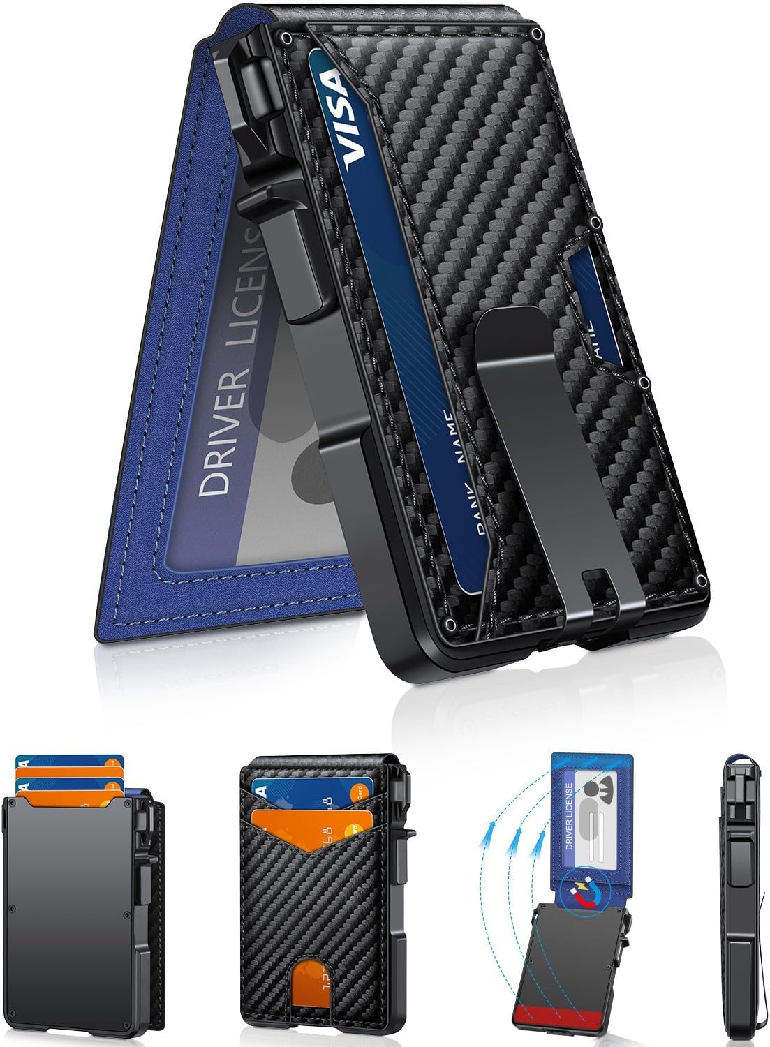Minimalist Slim Wallet for Men - RFID Blocking Pop Up Card Holder with Money Clip & ID Window