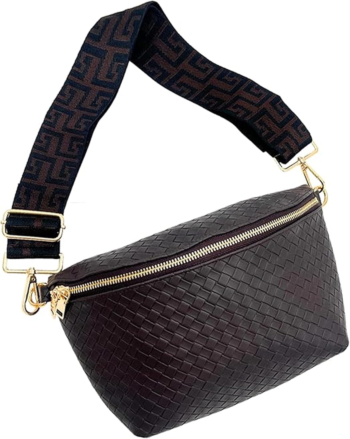 Woven Crossbody Bag for Women - Vegan Leather Purse with Adjustable Strap, Lightweight Pressed Design