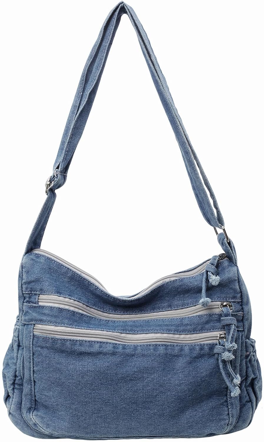 Large Denim Tote Bag for Women - Casual Retro Crossbody Shoulder Bag with Multiple Pockets