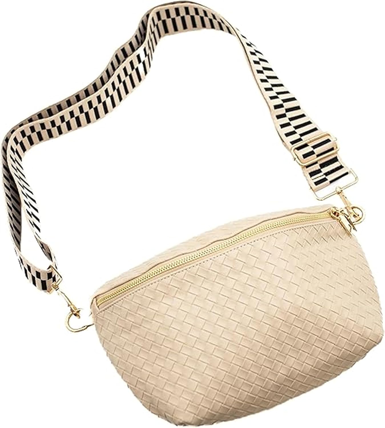 Woven Crossbody Bag for Women - Vegan Leather Purse with Adjustable Strap, Lightweight Pressed Design