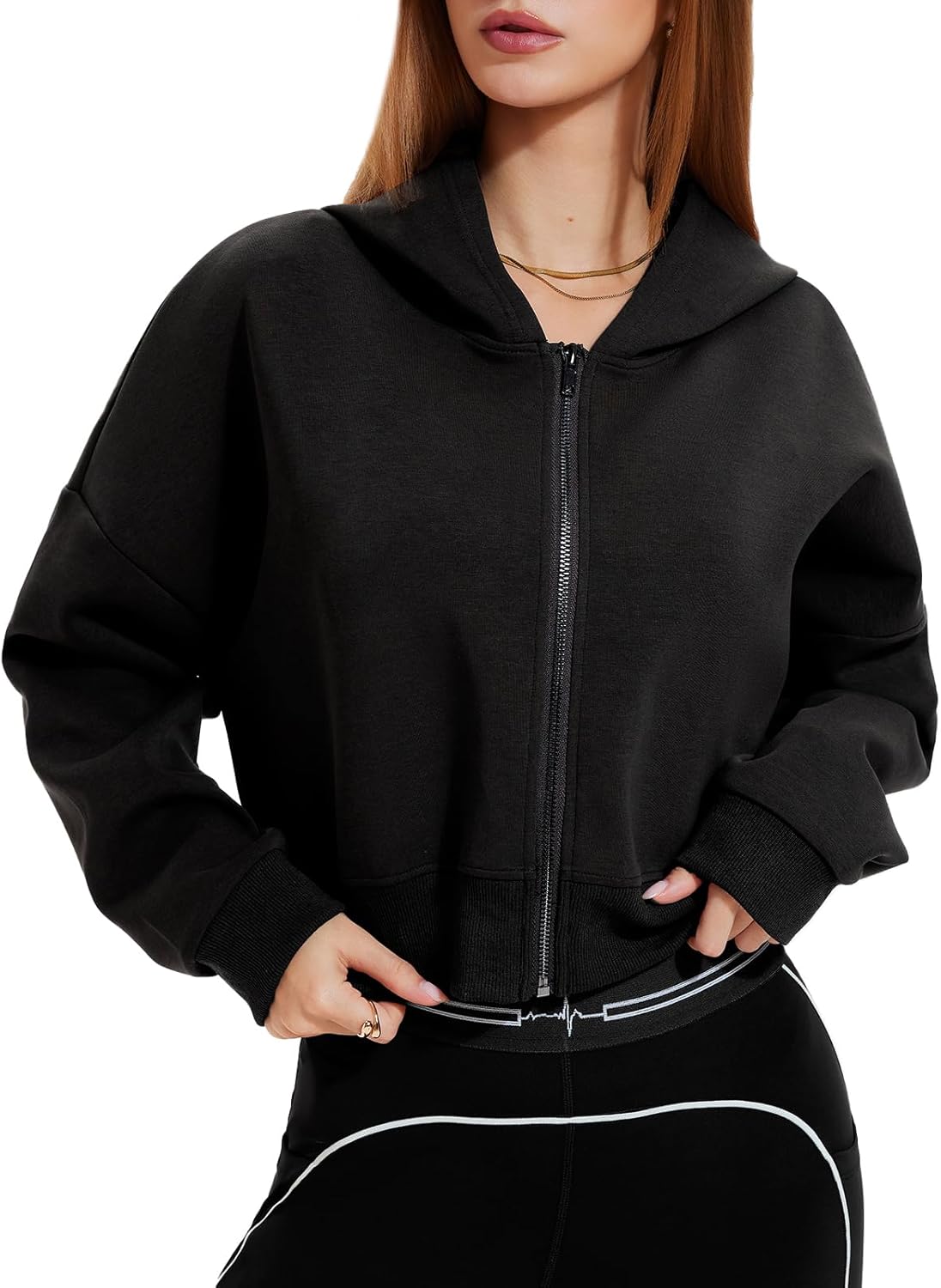 Airfree Womens Zip Up Hoodies Cropped Sweatshirt Workout Long Sleeve Jackets Hooded Y2K Casual Coat for Women