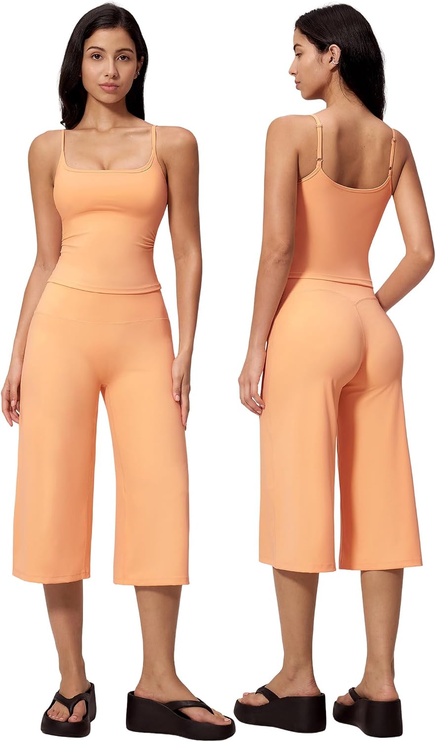 Women's 2-Piece Workout Set - Halter Sports Bra and Wide Leg Capri Pants for Yoga and Pilates
