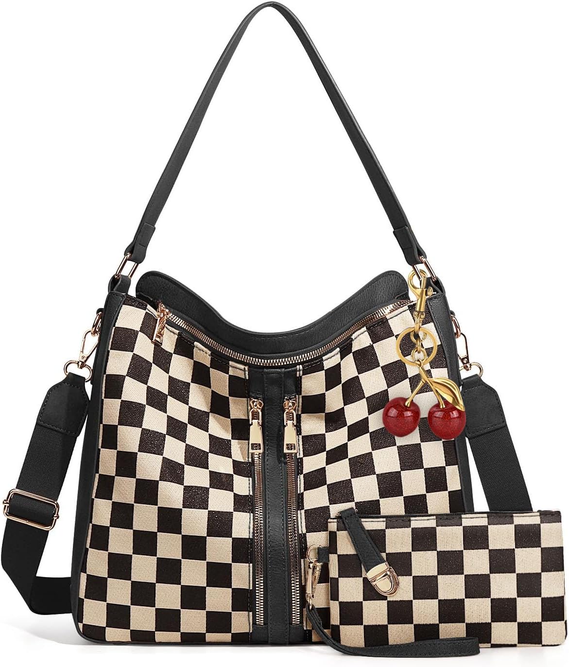 Checkered Hobo Handbag for Women - Plaid Crossbody Shoulder Bag with Small Purse