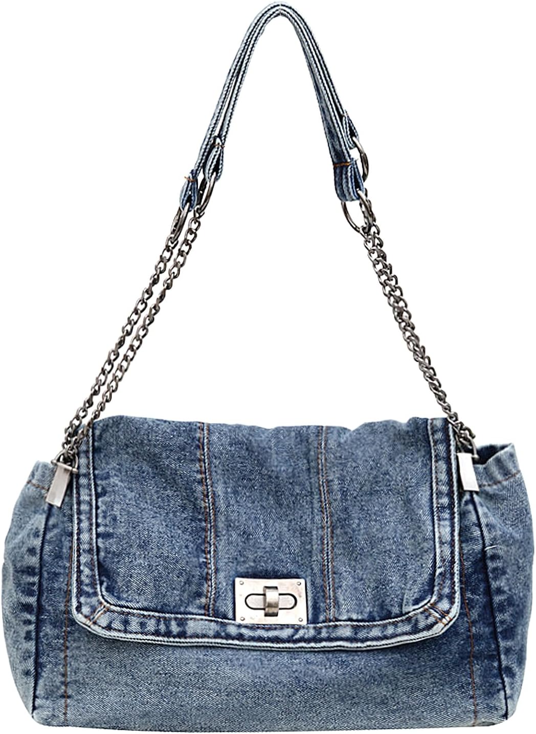Large Denim Tote Bag for Women - Casual Retro Crossbody Shoulder Bag with Multiple Pockets