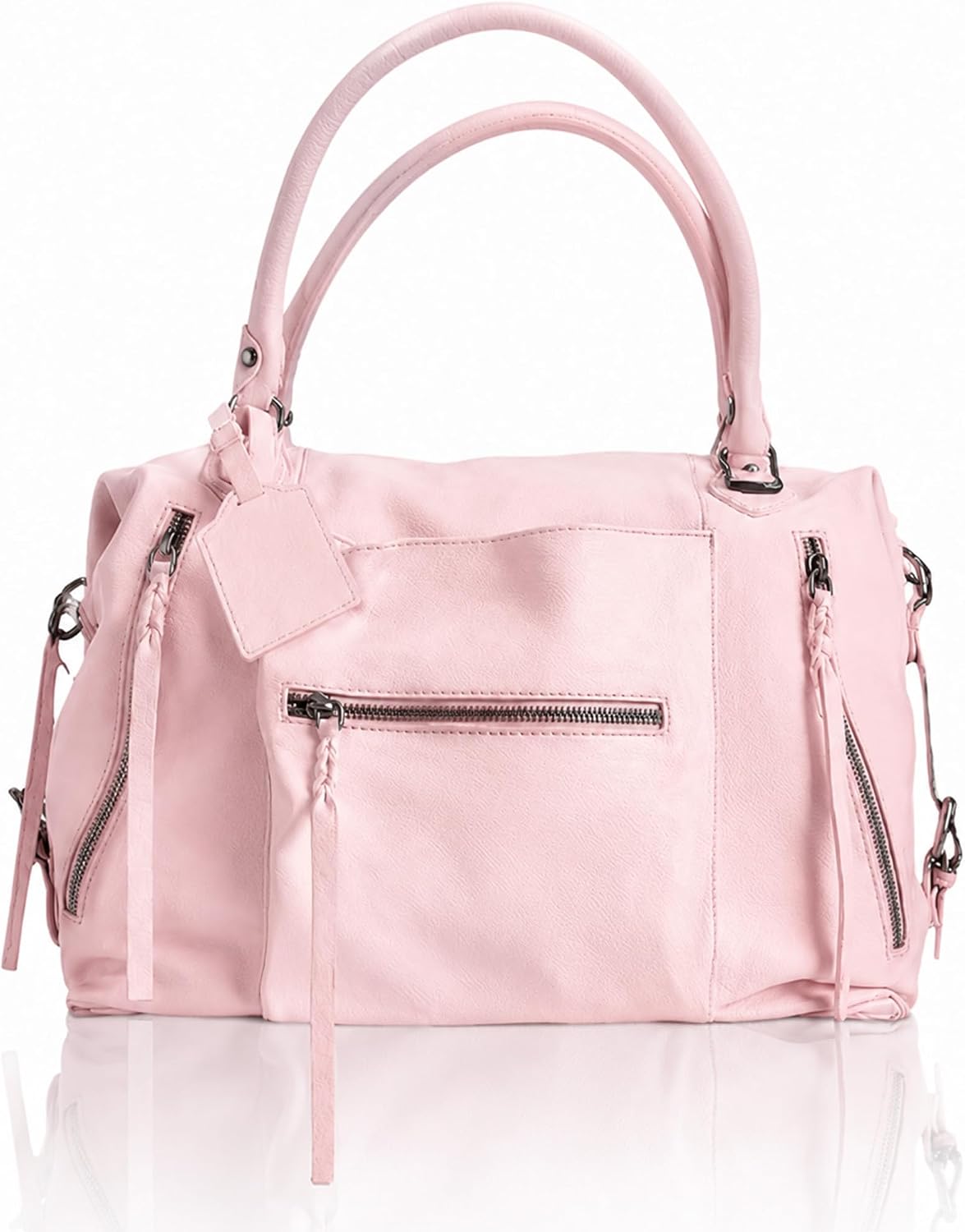 Women's Large Vegan Leather City Tote Bag with Zipper and Adjustable Strap
