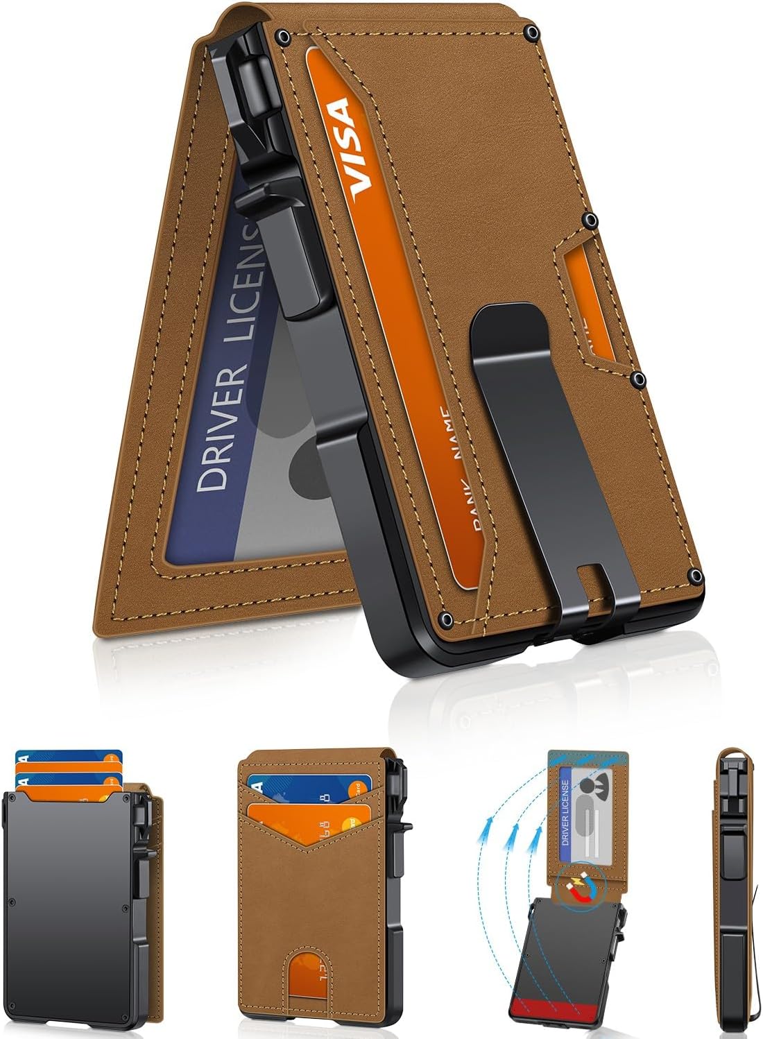 Minimalist Slim Wallet for Men - RFID Blocking Pop Up Card Holder with Money Clip & ID Window