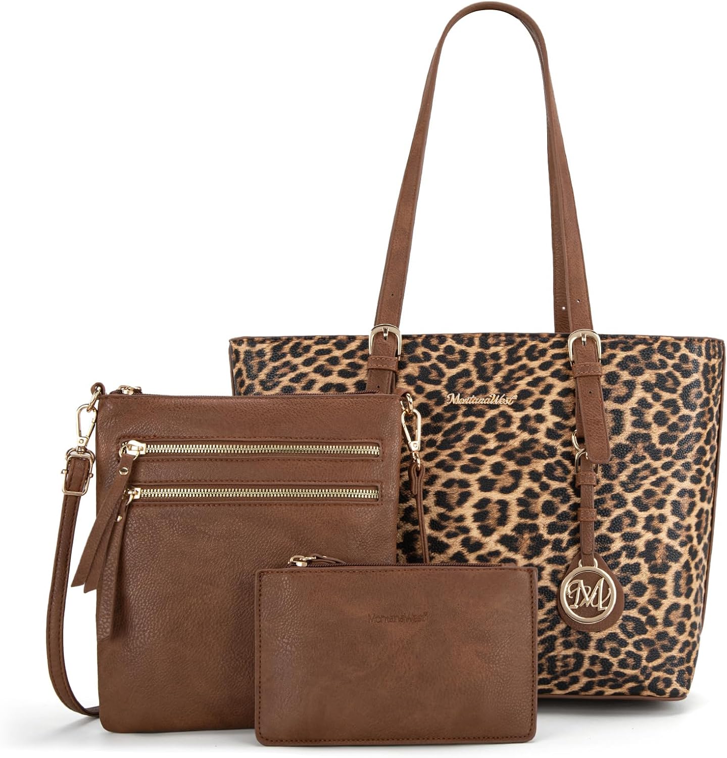 3Pcs Leopard Print Tote Bag Set for Women - Stylish Satchel Handbags with Concealed Carry Pocket