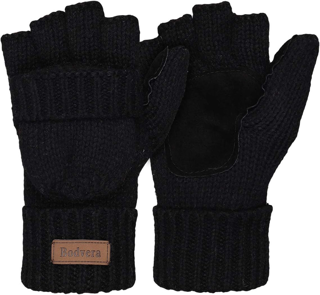 Thermal Insulation Fingerless Texting Wool Gloves for Women and Men - Winter Warm Knitted Convertible Mittens