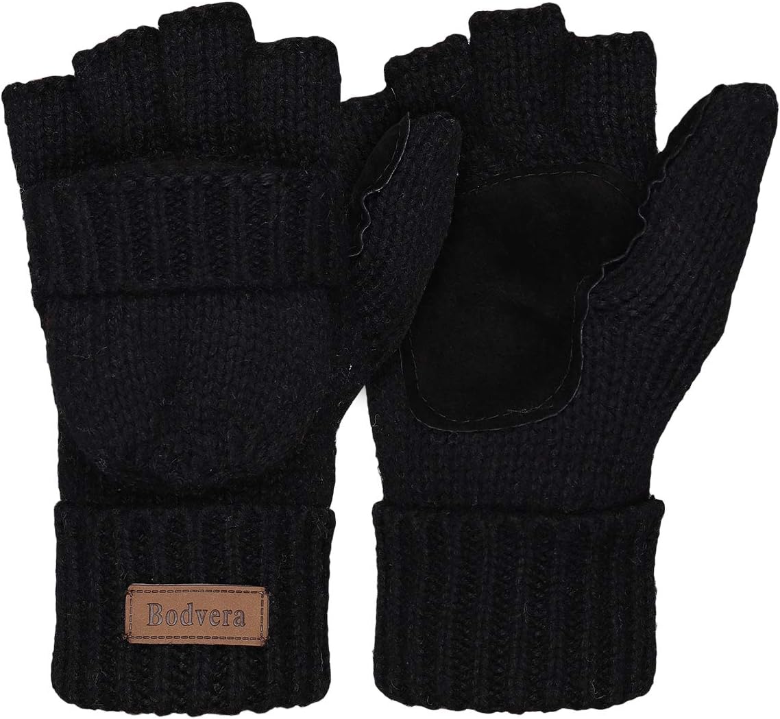 Thermal Insulation Fingerless Texting Wool Gloves for Women and Men - Winter Warm Knitted Convertible Mittens