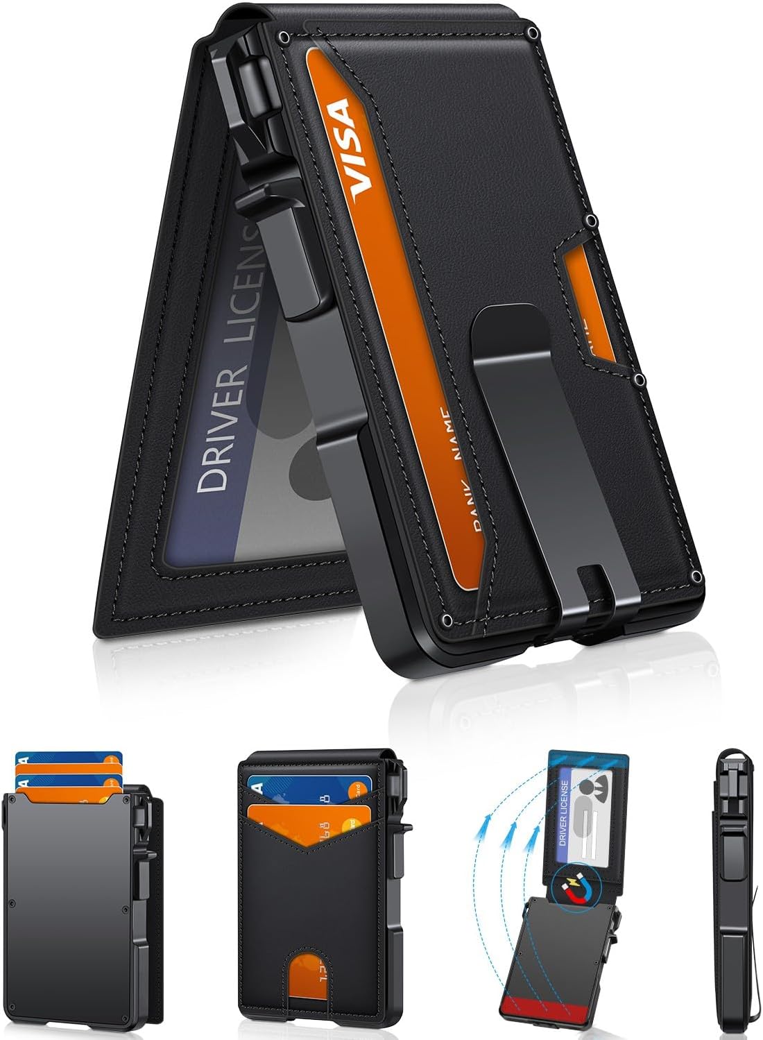 Minimalist Slim Wallet for Men - RFID Blocking Pop Up Card Holder with Money Clip & ID Window