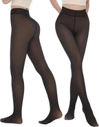 2 Pairs Fleece Lined Thermal Tights for Women - Warm Sheer Leggings for Winter