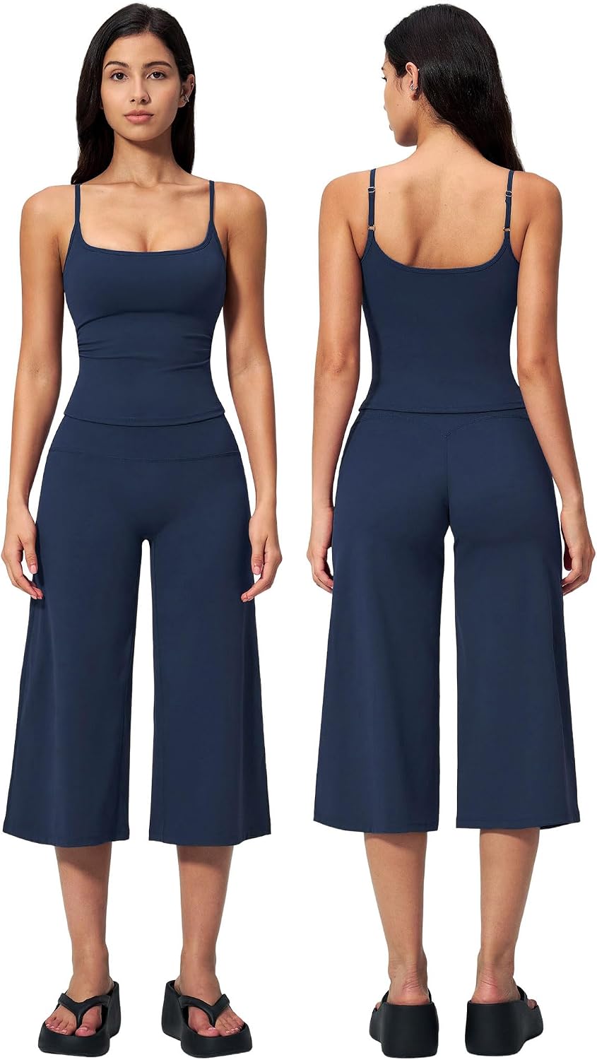 Women's 2-Piece Workout Set - Halter Sports Bra and Wide Leg Capri Pants for Yoga and Pilates