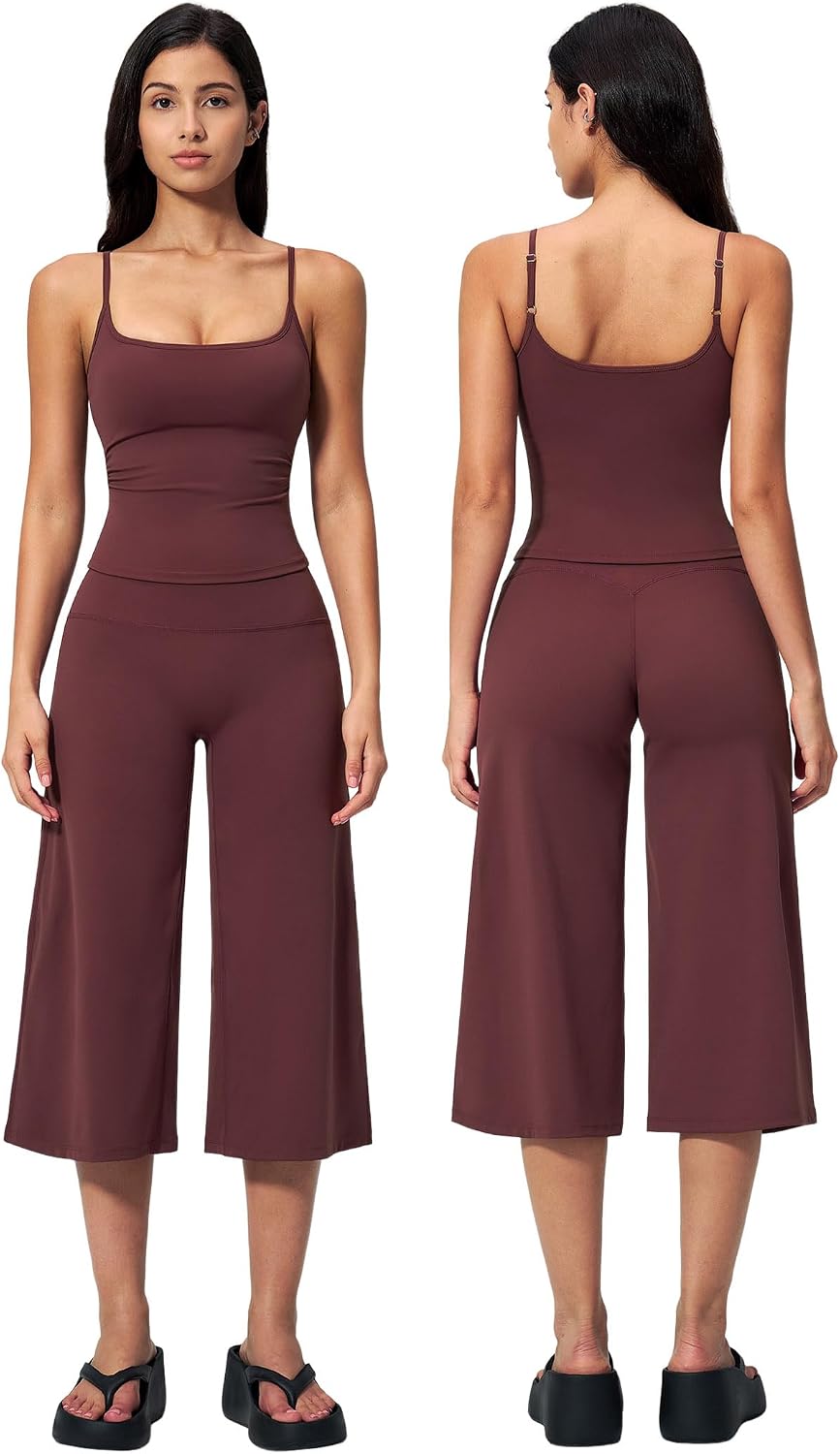 Women's 2-Piece Workout Set - Halter Sports Bra and Wide Leg Capri Pants for Yoga and Pilates