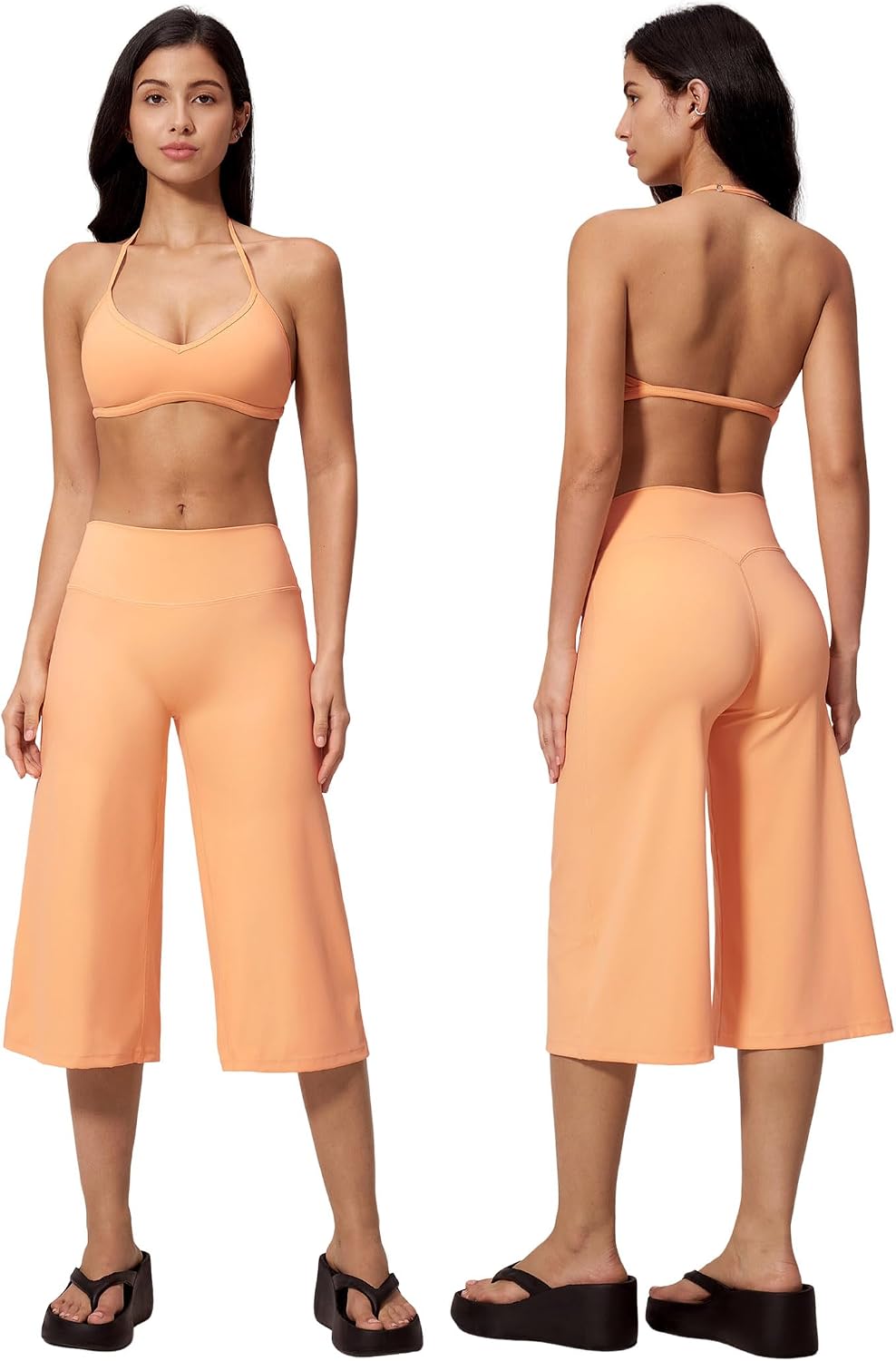 Women's 2-Piece Workout Set - Halter Sports Bra and Wide Leg Capri Pants for Yoga and Pilates