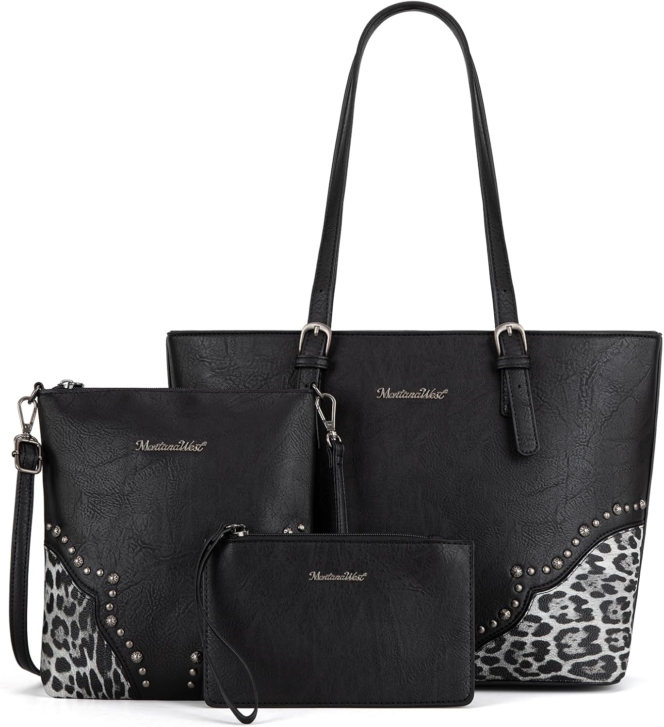 3Pcs Leopard Print Tote Bag Set for Women - Stylish Satchel Handbags with Concealed Carry Pocket