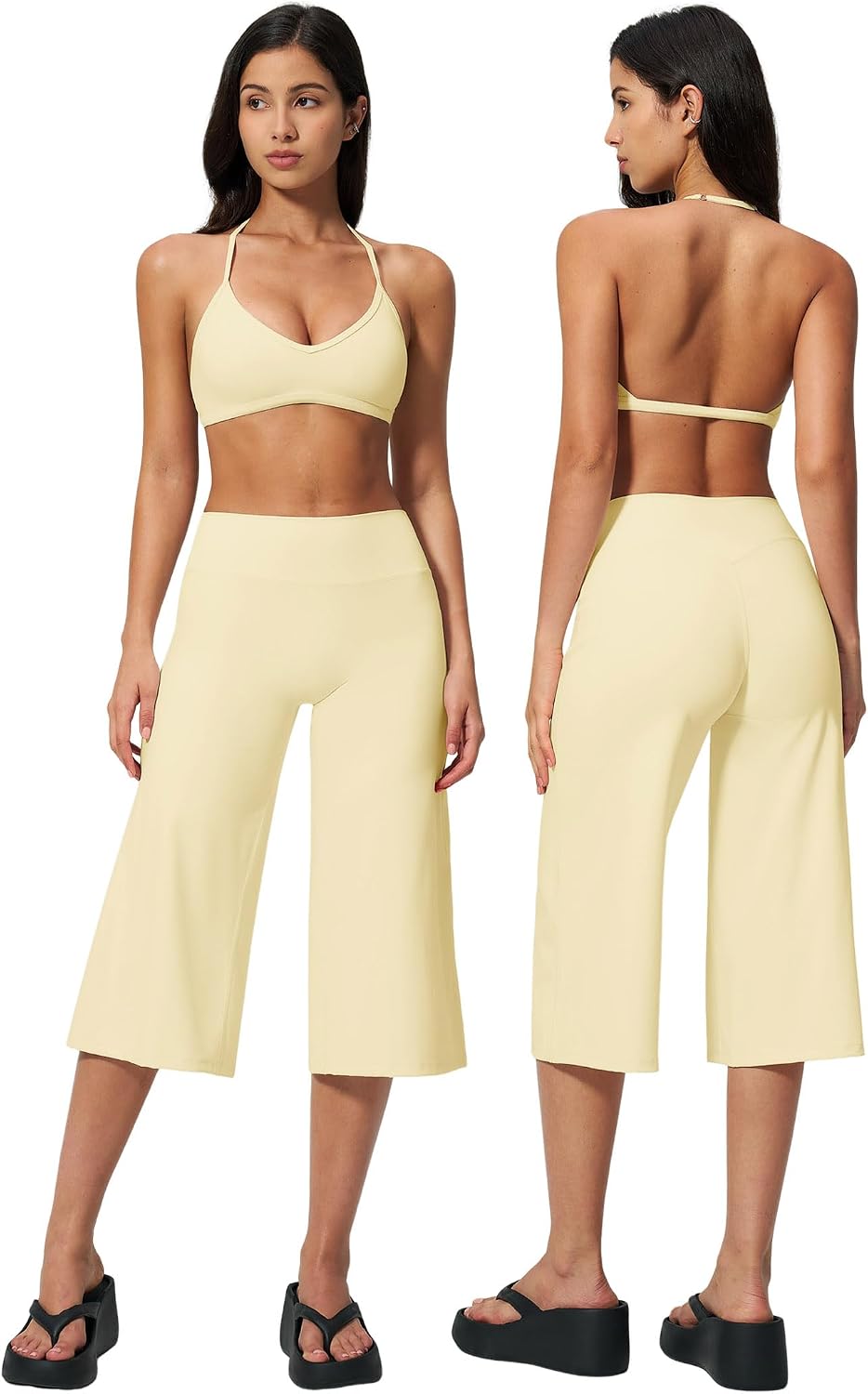 Women's 2-Piece Workout Set - Halter Sports Bra and Wide Leg Capri Pants for Yoga and Pilates