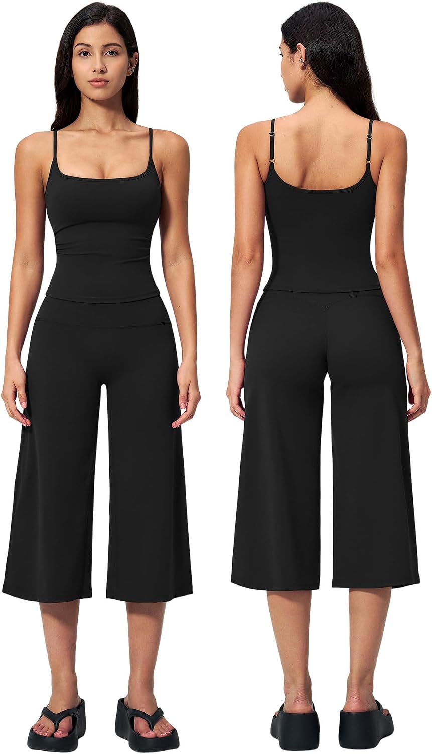 Women's 2-Piece Workout Set - Halter Sports Bra and Wide Leg Capri Pants for Yoga and Pilates