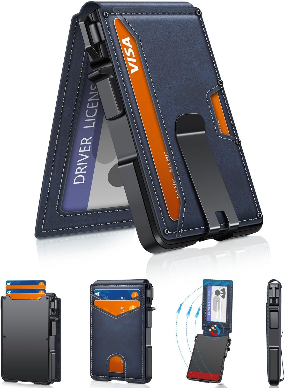Minimalist Slim Wallet for Men - RFID Blocking Pop Up Card Holder with Money Clip & ID Window