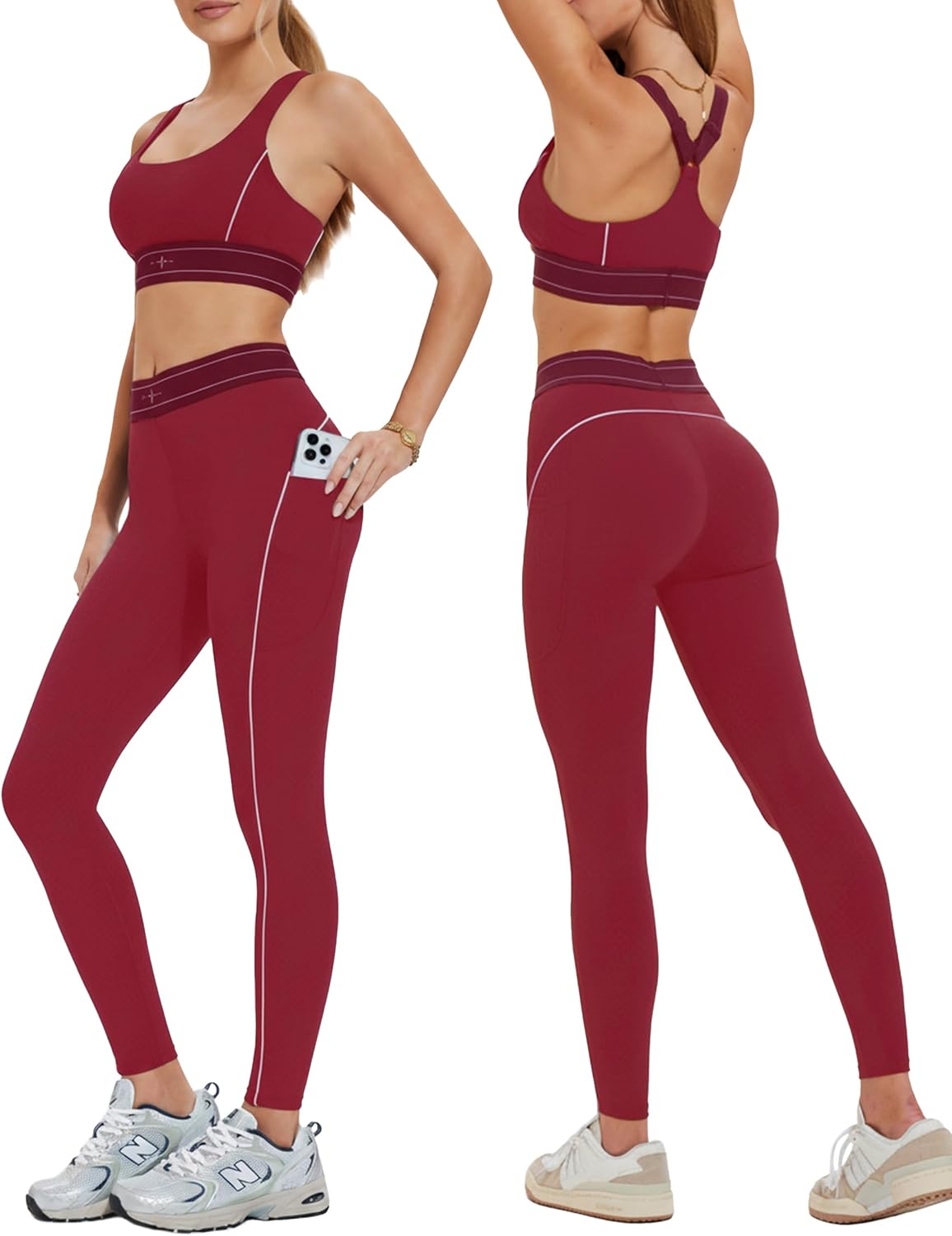 Mudere 2 Piece Workout Sets for Women High Waist Leggings with High Impact Sports Bra Yoga Outfits
