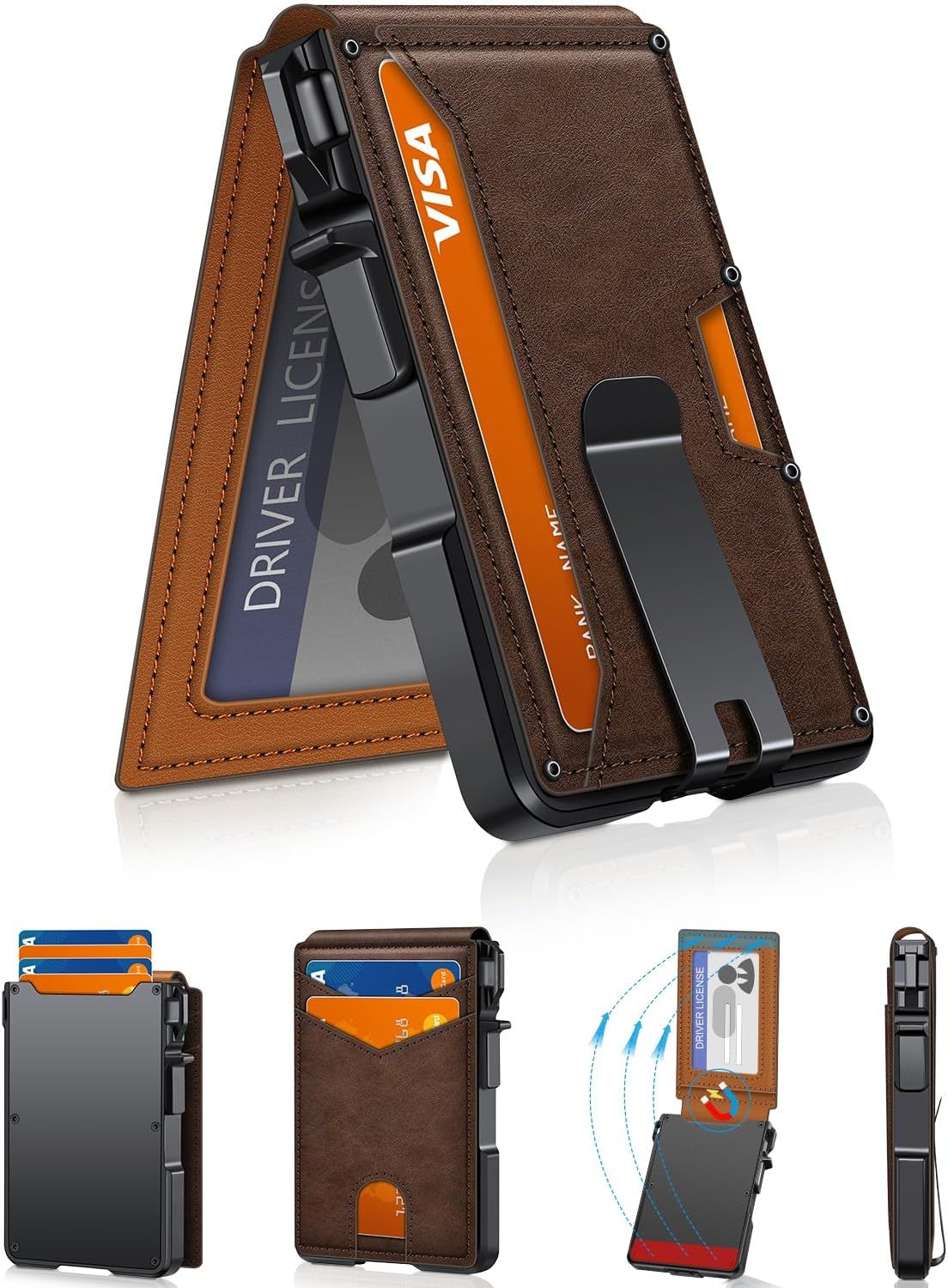 Minimalist Slim Wallet for Men - RFID Blocking Pop Up Card Holder with Money Clip & ID Window