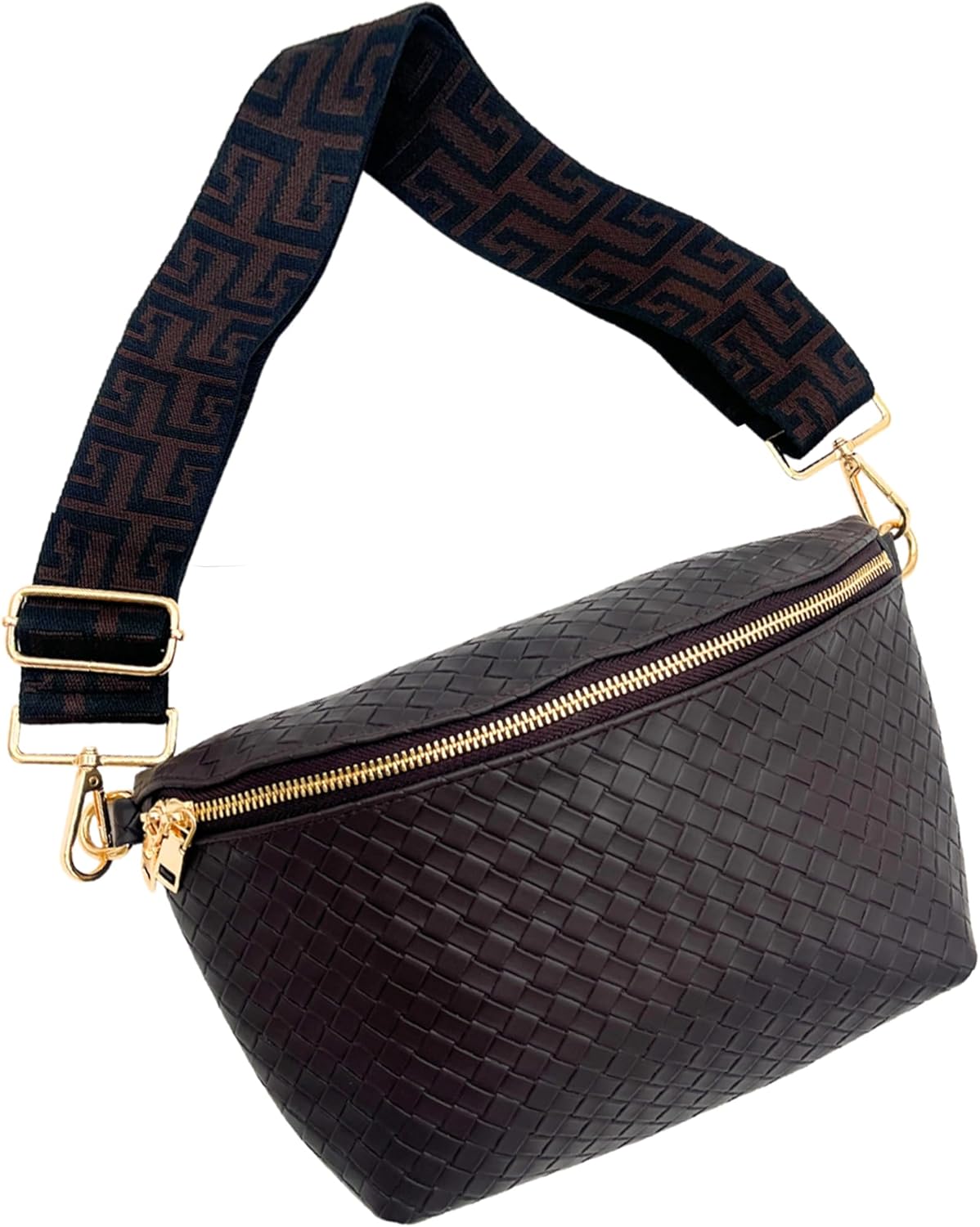 Woven Crossbody Bag for Women - Vegan Leather Purse with Adjustable Strap, Lightweight Pressed Design