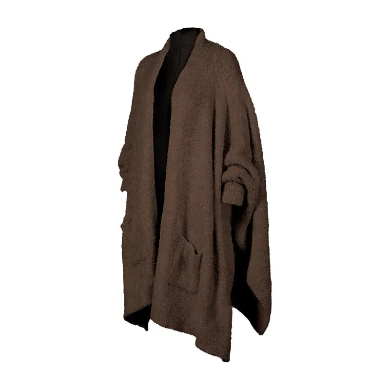 Women's Oversize Fleece Blanket Cape - 50" Width Flowing Side Slits Machine Washable Shawl-Wrap
