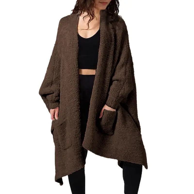 Women's Oversize Fleece Blanket Cape - 50" Width Flowing Side Slits Machine Washable Shawl-Wrap