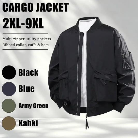Plus-Size Men's Relaxed Fit Workwear Jacket with Multiple Zippered Pockets (2XL-9XL)