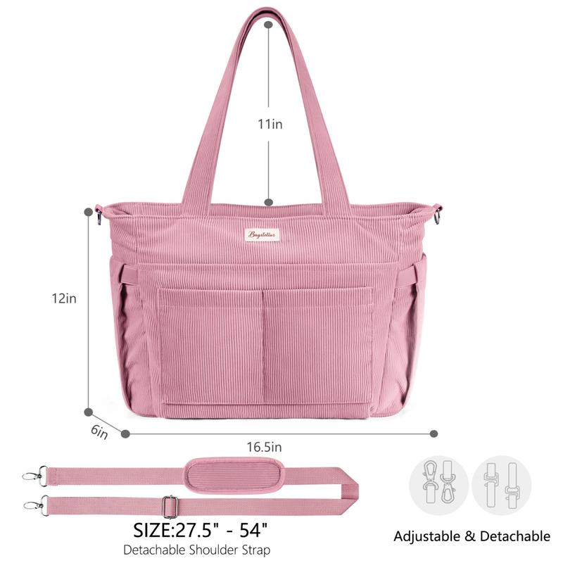 Corduroy Tote Bag for Women, 15.6 inch Laptop Work Bag with Large Cup Holder