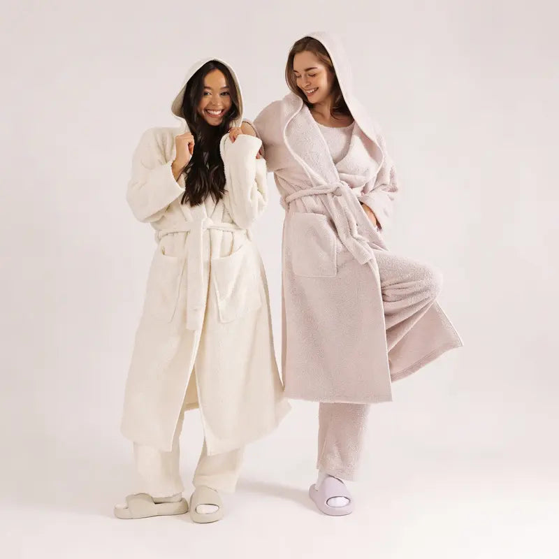 Double Sided Plush Fleece Hooded Robe - Ultra Soft Cloud-Like Bathrobe and Loungewear