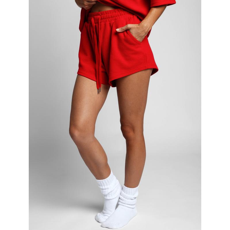Waffle Lounge Shorts with Curved Hem and Elastic Waistband for Sports and Lounging