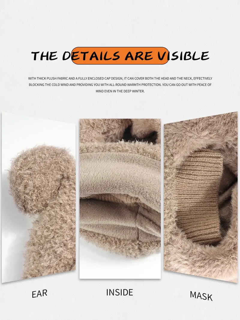 Original Bear Ear Windproof Winter Hat - Stylish Warm Headwear for Cycling and Outdoor Use