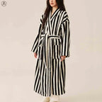 Womens Striped Fluffy Robe - Long Plush Bathrobe, Fuzzy Warm Cozy Thick Maxi Loungewear
