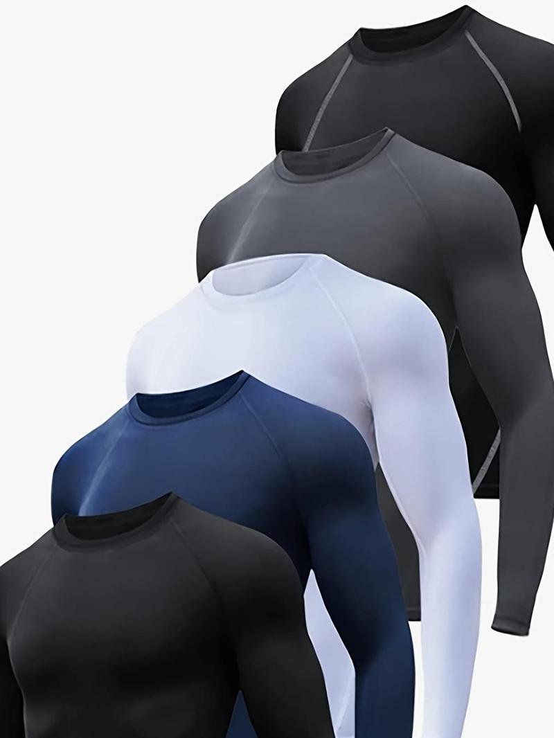 Men's 5-Piece Slim-Fit Long-Sleeve Compression Sports Shirt Set for Fitness and Daily Wear