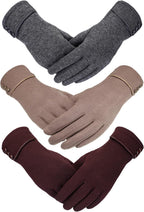 3 Pairs Women's Winter Touchscreen Gloves - Windproof Fleece Lined Warm Texting Mittens